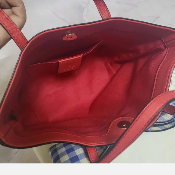 Gucci Brown and Blue Gingham Bow Tote - Picture 4 of 5